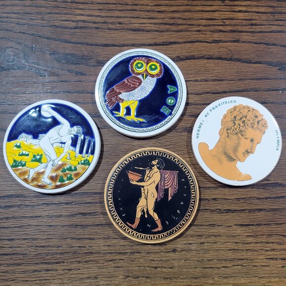 Vintage Greek Coaster Set of 4